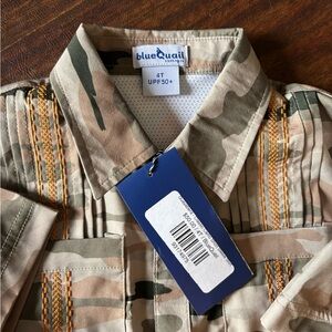 Blue Quail 4T UPF50+ Camo Button-Up Shirt - Tan & Green